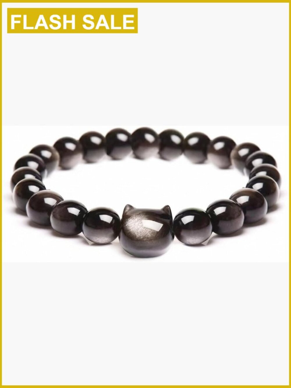 Black Obsidian Money Cat Bracelet - Prosperity Abundance Stretch Beaded
